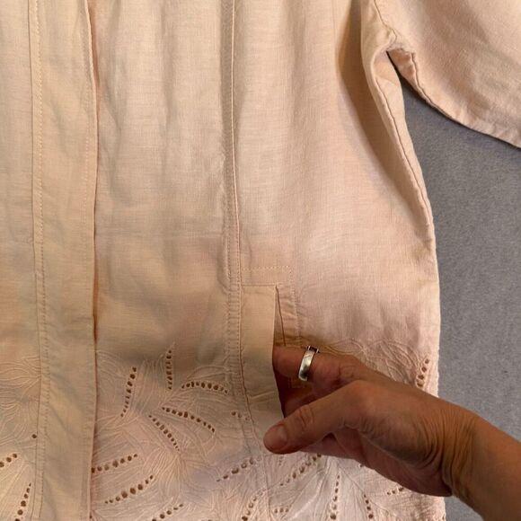 Chicos Blouse Shacket Women Sz 2 Large Linen Short Sleeve Full Zip Breathable - Picture 12 of 16